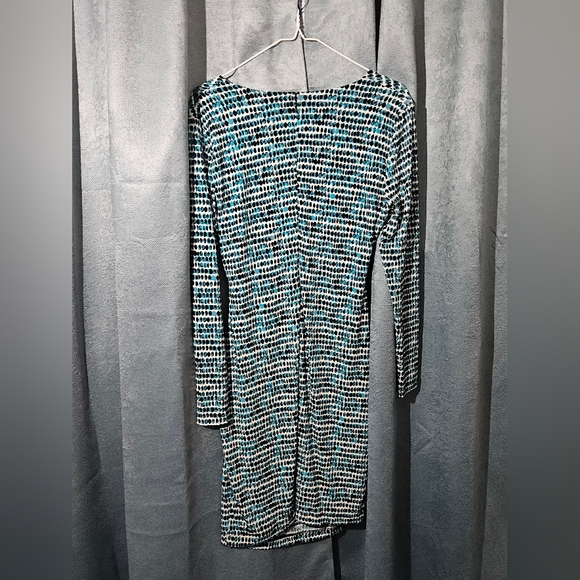 Calvin Klein Blue and Black Ruched Faux Wrap Dress - Size Small - EUC - Picture 2 of 4